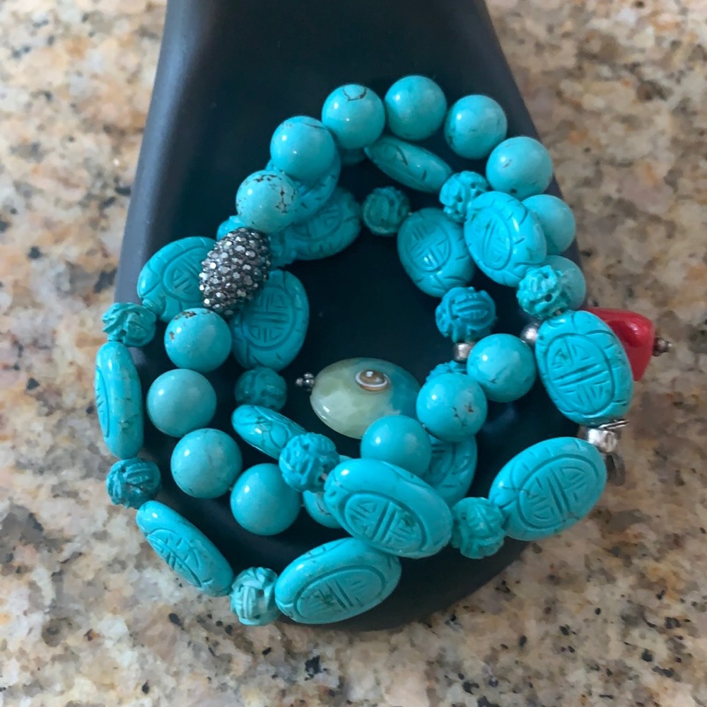 Three Turquoise Beaded Bracelets. NEW